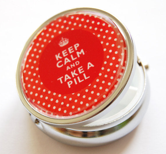 Keep Calm Round Pill Case in Red Polka Dot - Kelly's Handmade