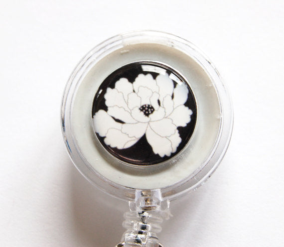 White Flower ID Badge Reel - Kelly's Handmade