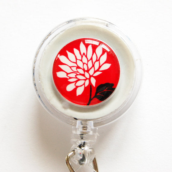 Flower ID Badge Reel in Red & White - Kelly's Handmade