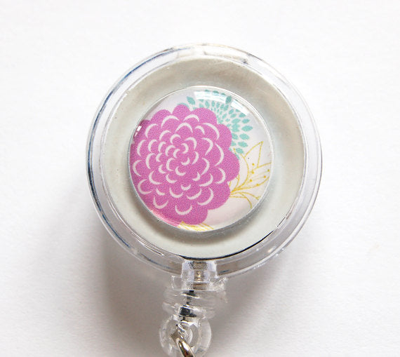 Pink Flower ID Badge Reel - Kelly's Handmade