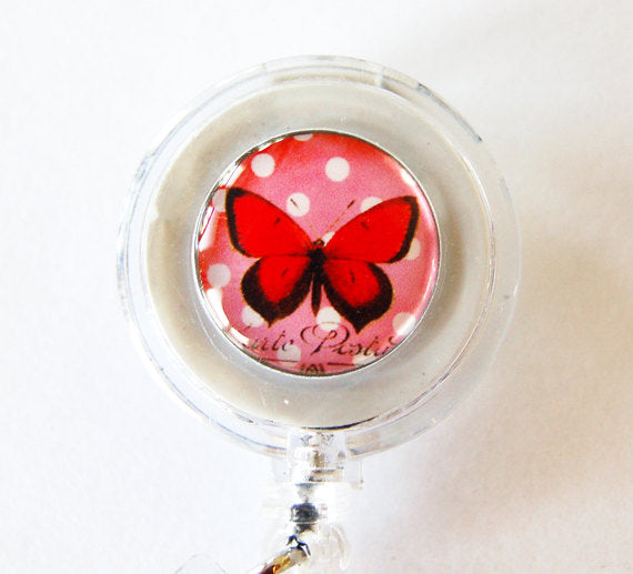 Red Butterfly ID Badge Reel - Kelly's Handmade