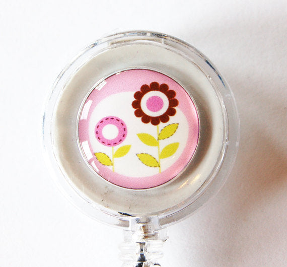 Flower ID Badge Reel in Pink & White - Kelly's Handmade