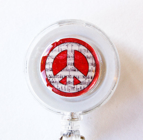 Peace Sign ID Badge Reel in Red - Kelly's Handmade