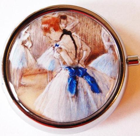 Degas Ballerina in White Round Pill Case - Kelly's Handmade
