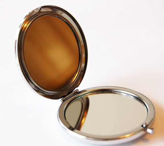 Bride & Groom Compact Mirror in Brown - Kelly's Handmade