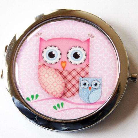 Owl Compact Mirror in Pink - Kelly's Handmade