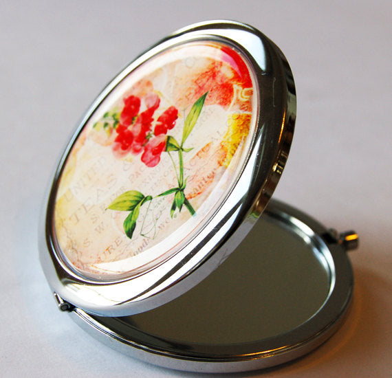Floral Compact Mirror in Red & Orange - Kelly's Handmade