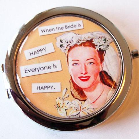 Happy Bride Compact Mirror in Peach - Kelly's Handmade
