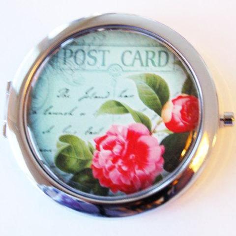 Floral Rose Compact Mirror in Green & Pink - Kelly's Handmade