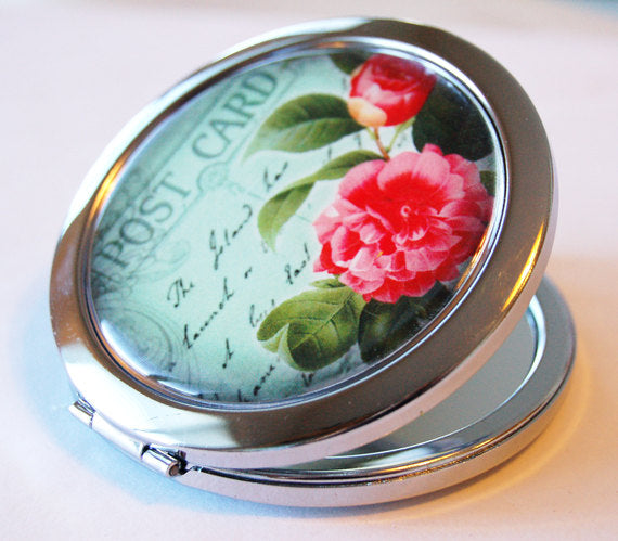 Floral Rose Compact Mirror in Green & Pink - Kelly's Handmade
