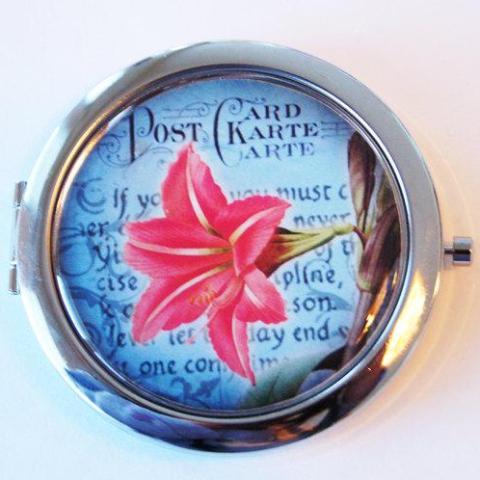 Floral Lily Compact Mirror in Pink & Blue - Kelly's Handmade