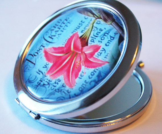 Floral Lily Compact Mirror in Pink & Blue - Kelly's Handmade