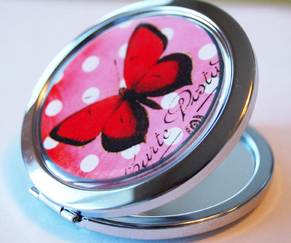 Butterfly Compact Mirror in Red & White - Kelly's Handmade