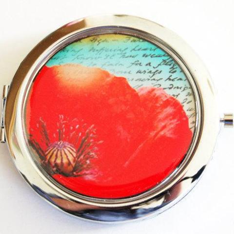 Poppy Compact Mirror in Red & Blue - Kelly's Handmade