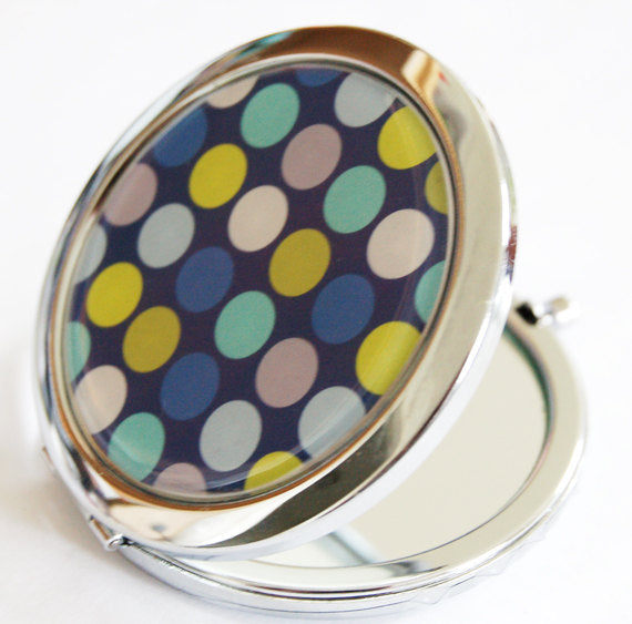 Polka Dot Compact Mirror in Blue Multi - Kelly's Handmade