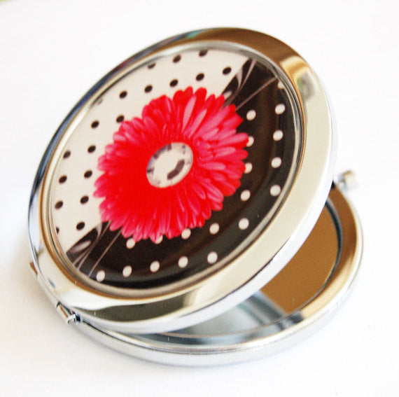 Flower Compact Mirror in Pink Black & White - Kelly's Handmade