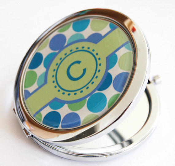 Polka Dot Monogram Compact Mirror Available in 4 Color Combos - Kelly's Handmade