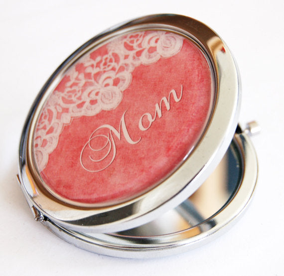 Damask Lace Compact Mirror in Pink - Kelly's Handmade
