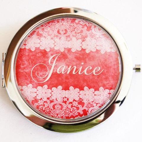 Lace Personalized Compact Mirror in Red & White - Kelly's Handmade