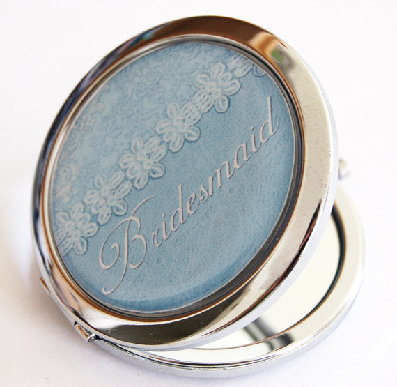 Bridesmaid Personalized Compact Mirror in Blue - Kelly's Handmade