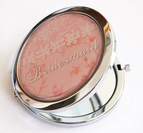 Bridesmaid Personalized Compact Mirror in Pale Pink - Kelly's Handmade