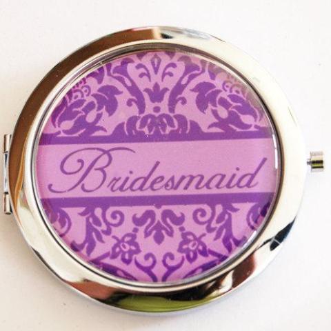Bridesmaid Damask Personalized Compact Mirror - 3 Colors Available - Kelly's Handmade