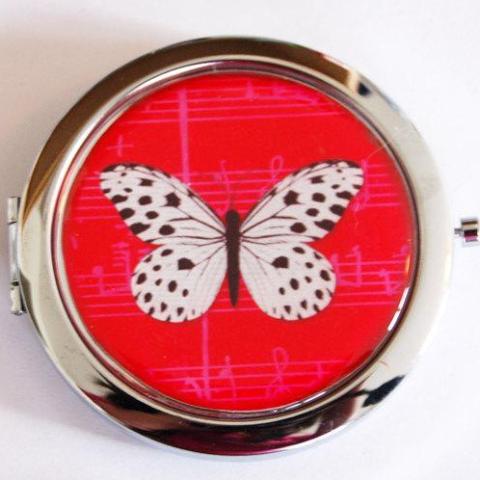 Butterfly Compact Mirror in Red White & Black - Kelly's Handmade