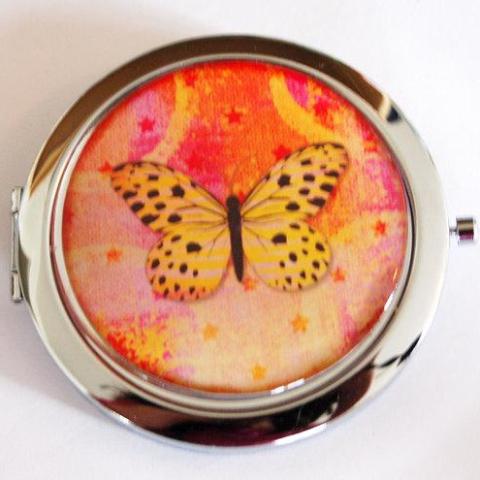 Butterfly Compact Mirror in Orange & Pink - Kelly's Handmade