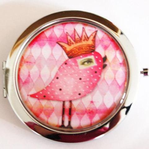 Abstract Design Bird Compact Mirror in Pink - Kelly's Handmade