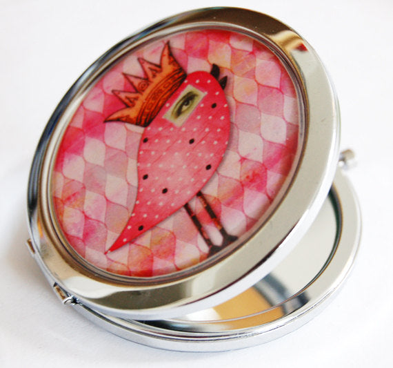 Abstract Design Bird Compact Mirror in Pink - Kelly's Handmade
