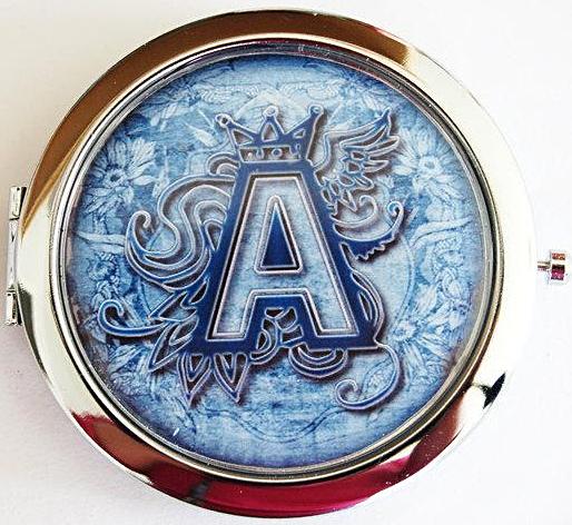 Monogram Compact Mirror in Denim Blue - Kelly's Handmade
