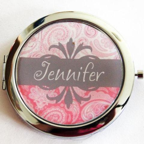 Paisley Compact Mirror in Pink & Grey - Kelly's Handmade