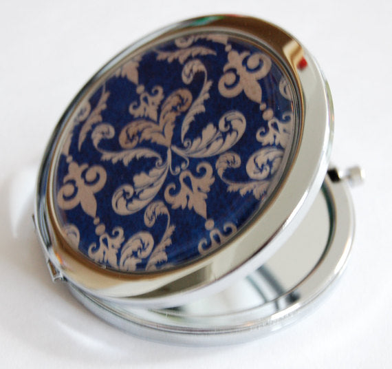 Damask Compact Mirror in Blue - Kelly's Handmade