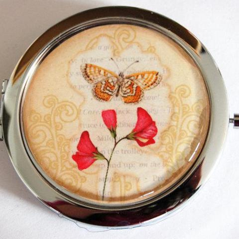 Flower & Butterfly Compact Mirror - Kelly's Handmade