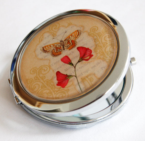 Flower & Butterfly Compact Mirror - Kelly's Handmade