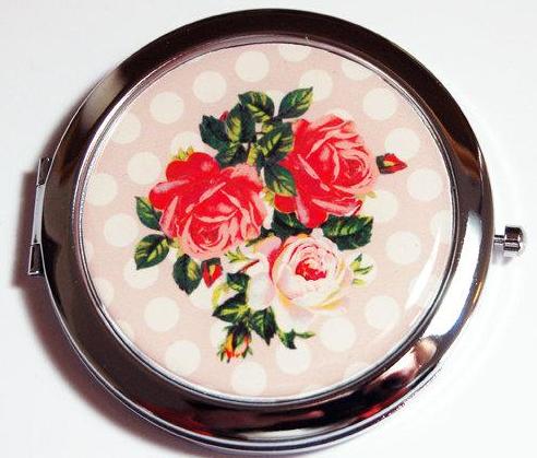 Roses & Polka Dots Compact Mirror - Kelly's Handmade
