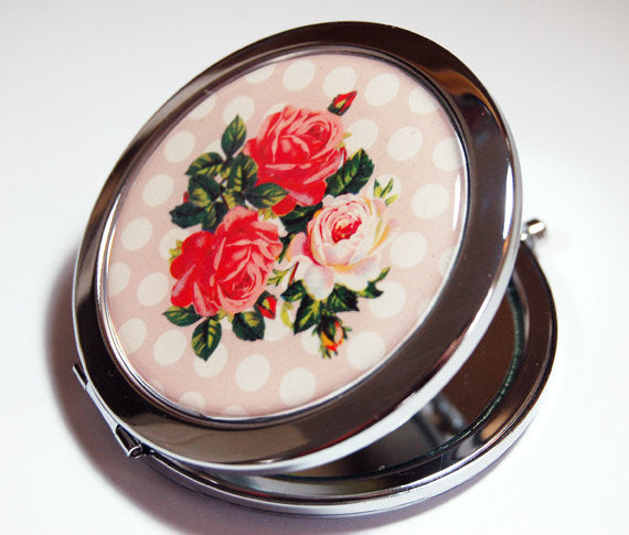 Roses & Polka Dots Compact Mirror - Kelly's Handmade