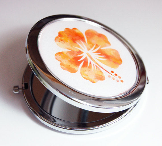 Hibiscus Hawaii Compact Mirror in Orange - Kelly's Handmade