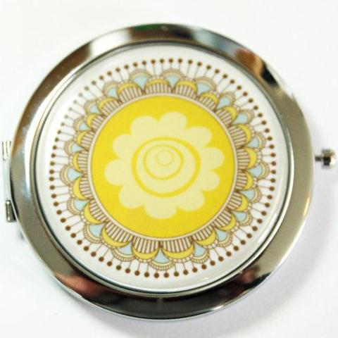 Abstract Flower Compact Mirror in Yellow - Kelly's Handmade