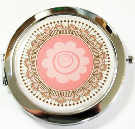 Abstract Flower Compact Mirror in Pink - Kelly's Handmade