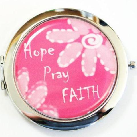Floral Hope Pray Faith Compact Mirror in Pink - Kelly's Handmade
