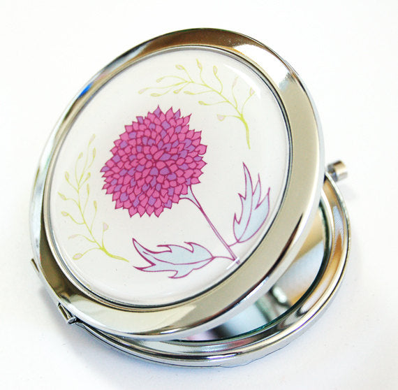 Illustrated Flower Compact Mirror in Pink & Purple - Kelly's Handmade