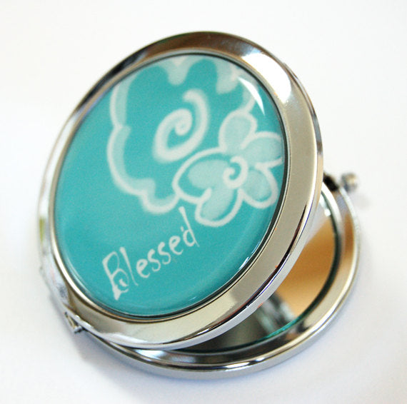 Flower Blessed Compact Mirror in Blue - Kelly's Handmade