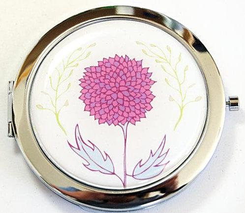 Illustrated Flower Compact Mirror in Pink & Purple - Kelly's Handmade