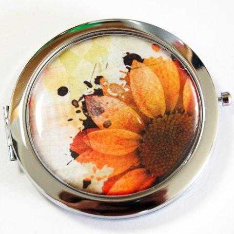 Flower Compact Mirror in Orange & Brown - Kelly's Handmade