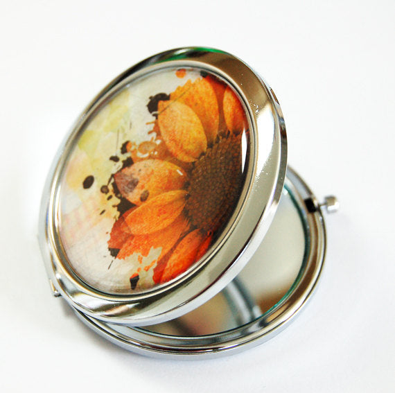 Flower Compact Mirror in Orange & Brown - Kelly's Handmade
