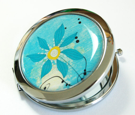 Flower Compact Mirror in Blue - Kelly's Handmade