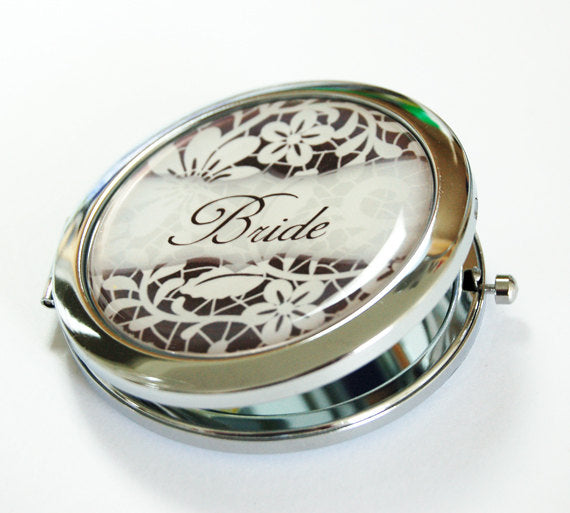Floral Personalized Compact Mirror in Black & White - Kelly's Handmade
