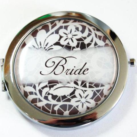 Floral Personalized Compact Mirror in Black & White - Kelly's Handmade