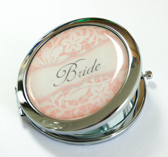 Floral Personalized Compact Mirror in Pink & White - Kelly's Handmade